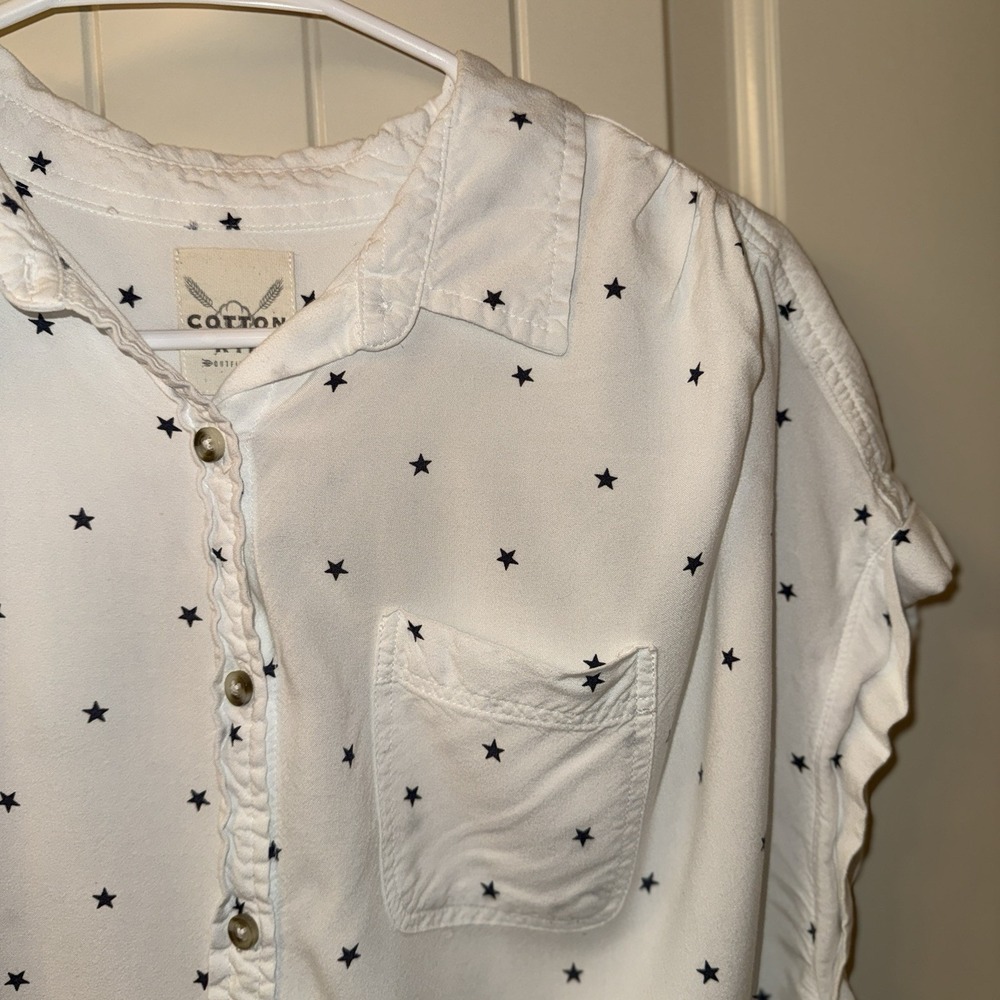 Cotton & Rye Outfitters Star Print Button Up Shirt Womens Large White Rayon Boho
